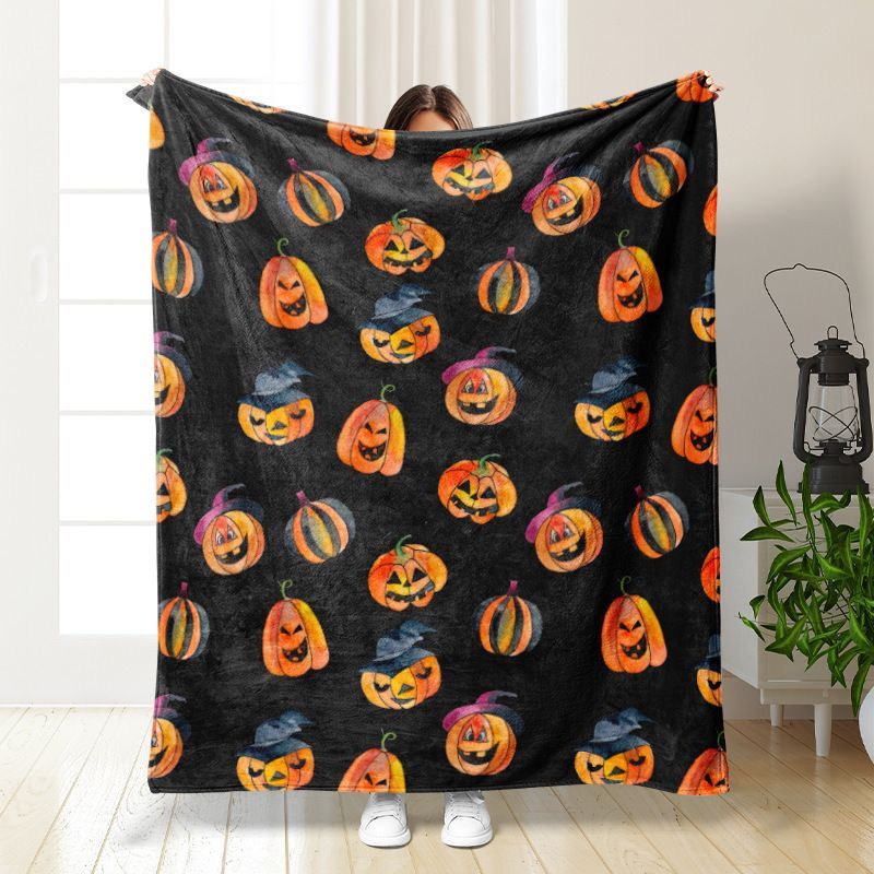 Halloween Throw Blanket Cozy Microfiber Blanket Soft Flannel Throw Festive Home Pumpkin - Black - Size 150cm*200cm-0
