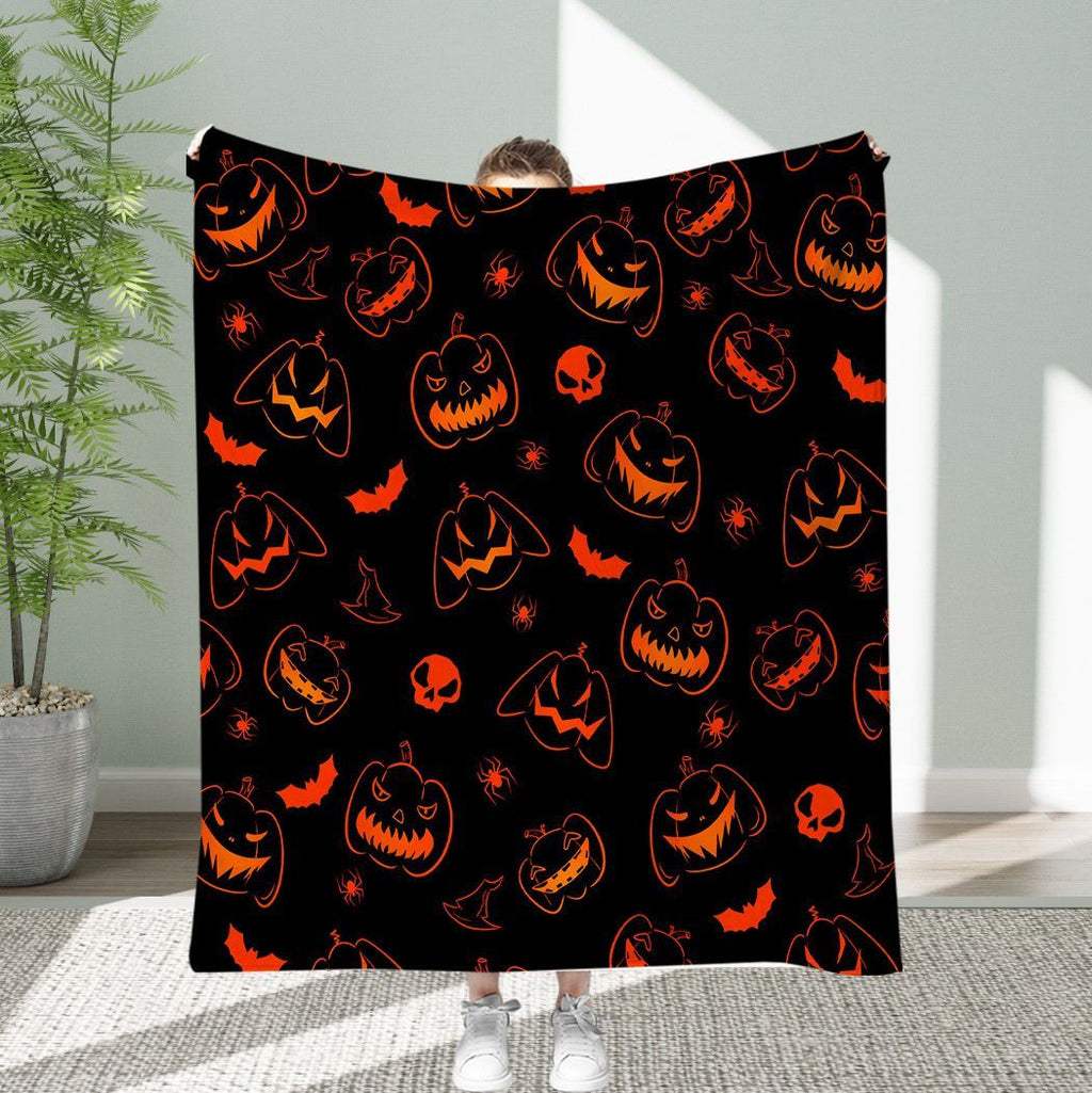 Halloween Throw Blanket Cozy Microfiber Blanket Soft Flannel Throw Festive Home Pumpkin Spider and bat - Black - Size 180cm*200cm-0