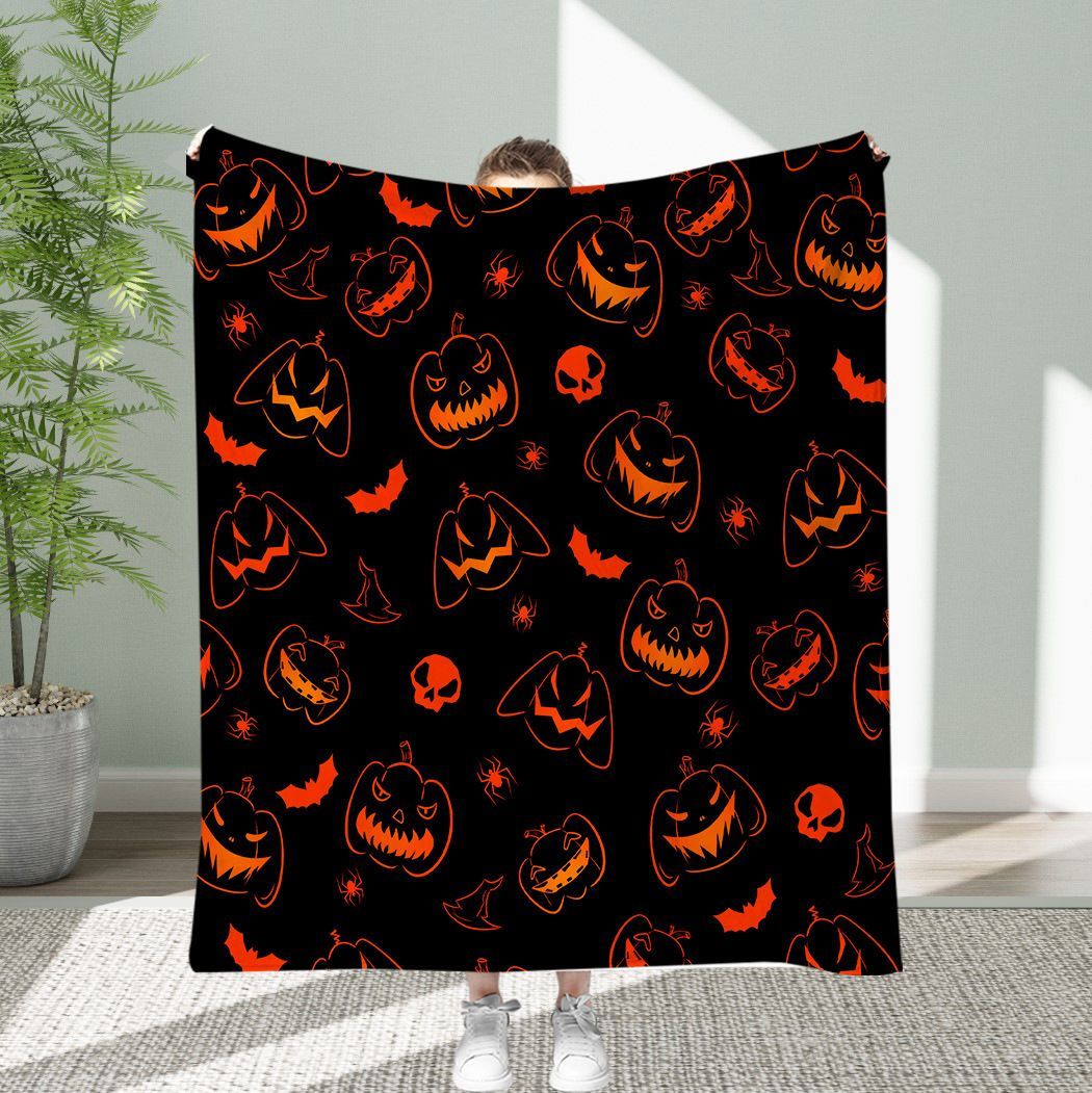 Halloween Throw Blanket Cozy Microfiber Blanket Soft Flannel Throw Festive Home Pumpkin Spider and bat - Black - Size 180cm*200cm-0