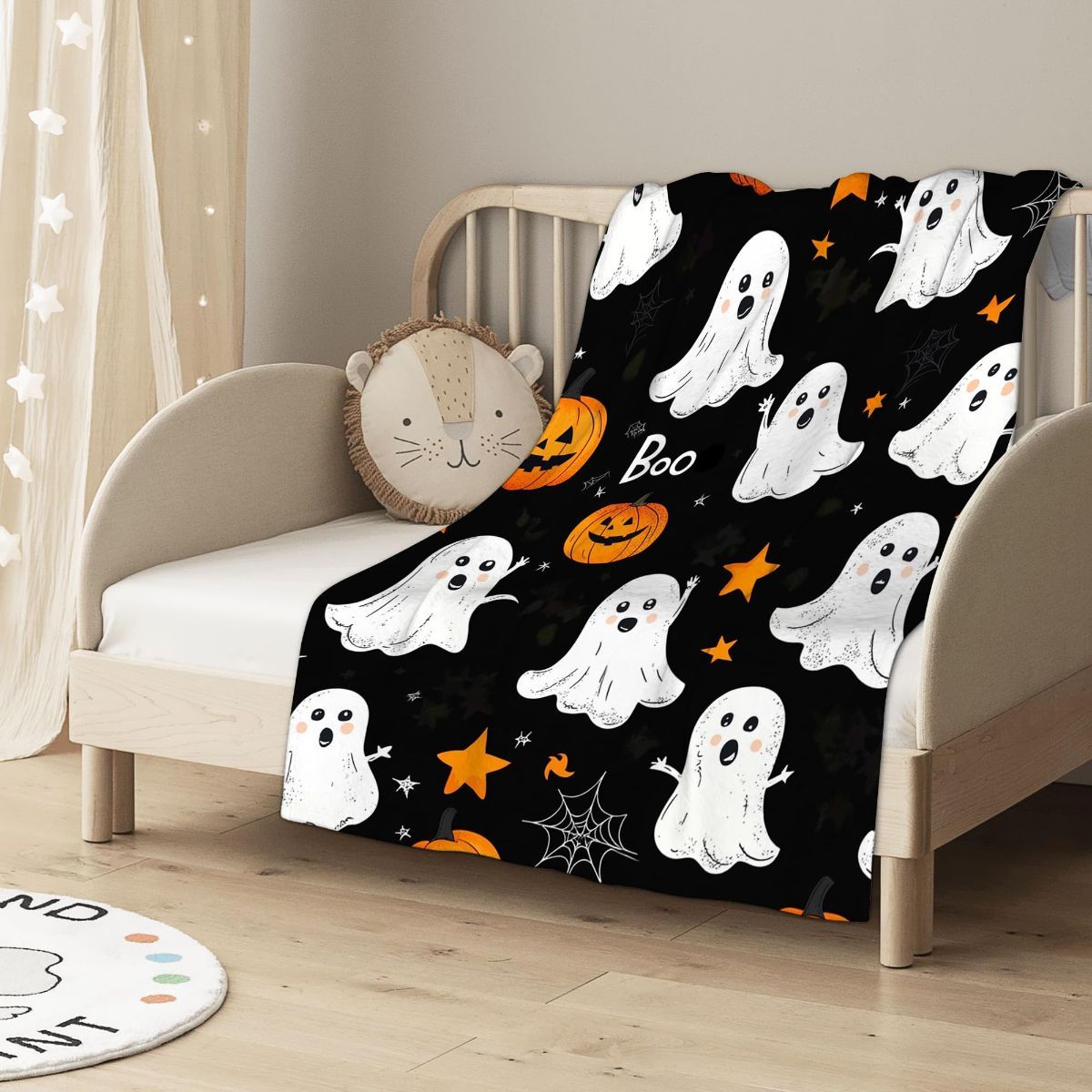 Halloween Throw Blanket Cozy Microfiber Blanket Soft Flannel Throw Festive Home Pumpkin Spider and bat - Black - Size 180cm*200cm-1