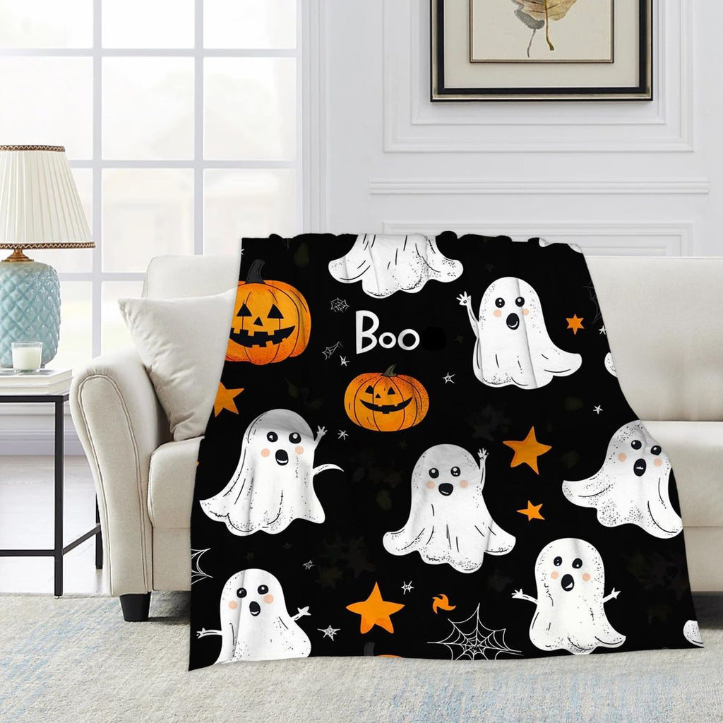 Halloween Throw Blanket Cozy Microfiber Blanket Soft Flannel Throw Festive Home Pumpkin Spider and bat - Black - Size 180cm*200cm-2