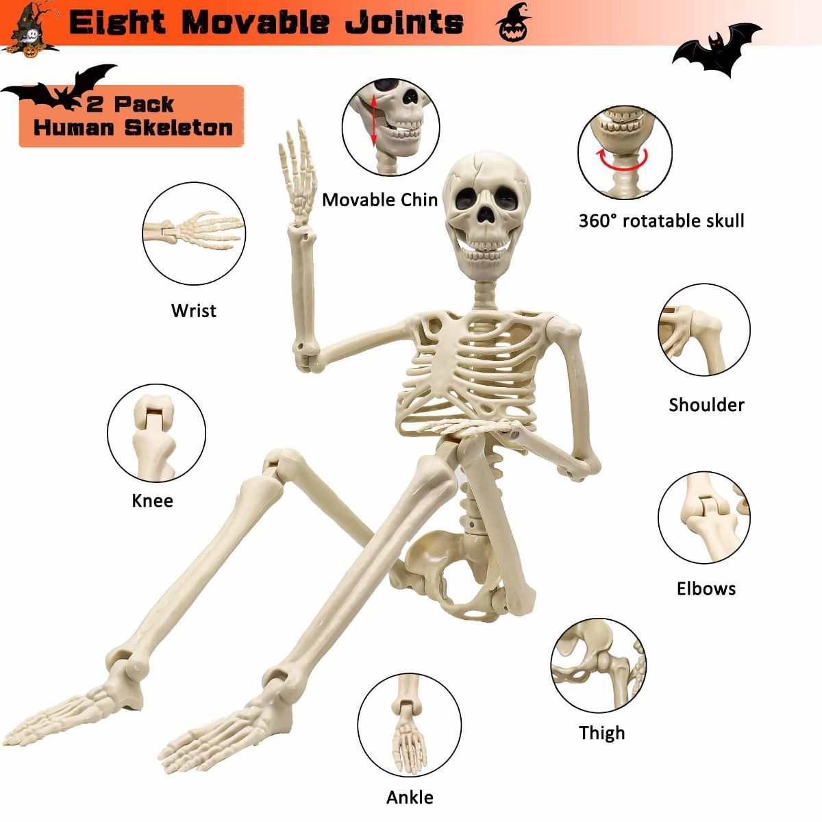 Halloween Skeleton 36-Inch Skeleton Poseable Skeleton Halloween Decorations - White - Size 2 Pcs-3