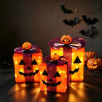 3 Pack Lighted Halloween Pumpkin Gift Boxes, 60 LED Battery Operated Jack O Lantern Decorations with Timer & 8 Modes-0