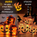 3 Pack Lighted Halloween Pumpkin Gift Boxes, 60 LED Battery Operated Jack O Lantern Decorations with Timer & 8 Modes-2