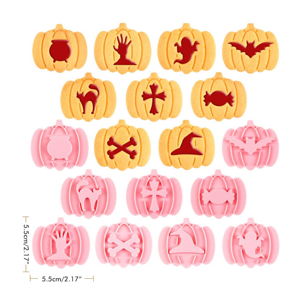 9Pcs 3D Cutters Halloween Pumpkin Biscuit Mould Fondant Baking Tool Baking Molds DIY Hand Press Biscuit Stamp-1