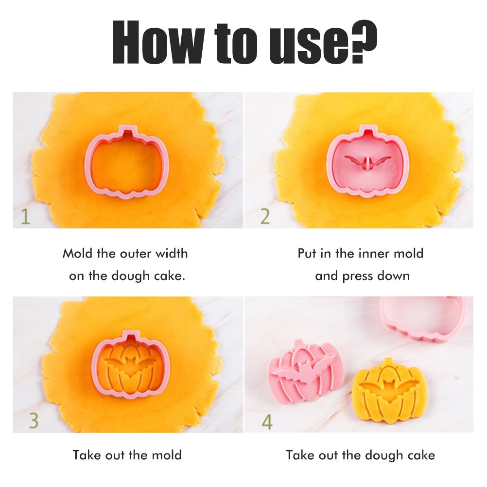 9Pcs 3D Cutters Halloween Pumpkin Biscuit Mould Fondant Baking Tool Baking Molds DIY Hand Press Biscuit Stamp-3