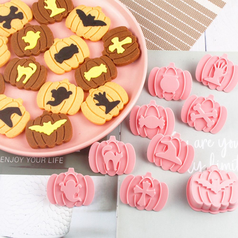 9Pcs 3D Cutters Halloween Pumpkin Biscuit Mould Fondant Baking Tool Baking Molds DIY Hand Press Biscuit Stamp-4
