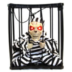 Halloween Scary Screaming Animated Skeleton Cage Prisoner with Light Up Eyes Haunted House Props Halloween Party Decorations-0