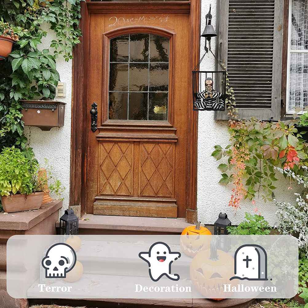 Halloween Scary Screaming Animated Skeleton Cage Prisoner with Light Up Eyes Haunted House Props Halloween Party Decorations-4