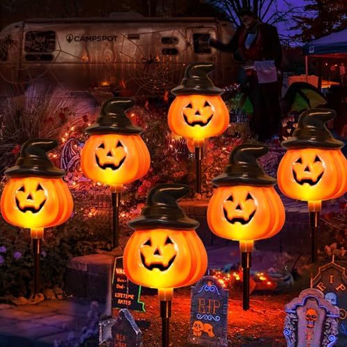 5-Pack Solar Jack-O-Lantern Pathway Lights for Halloween Outdoor Garden Yard Decorations (orange)-1