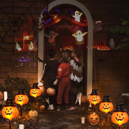5-Pack Solar Jack-O-Lantern Pathway Lights for Halloween Outdoor Garden Yard Decorations (orange)-3