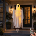 Swinging Ghost Halloween Porch Decoration, Spooky Hanging Decor for Outdoor Holiday Displays (white)-0