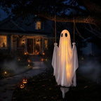 Swinging Ghost Halloween Porch Decoration, Spooky Hanging Decor for Outdoor Holiday Displays (white)-2