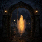 Swinging Ghost Halloween Porch Decoration, Spooky Hanging Decor for Outdoor Holiday Displays (white)-4