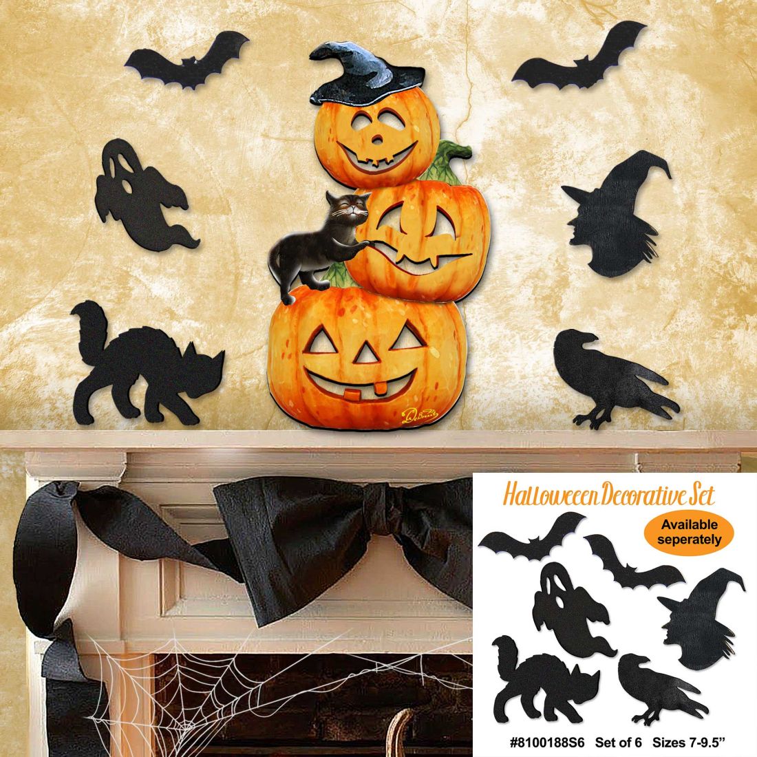 Scary Stacking Pumpkins Halloween Door Decor by G. DeBrekht - Thanksgiving Halloween Decor - 8158415H-1