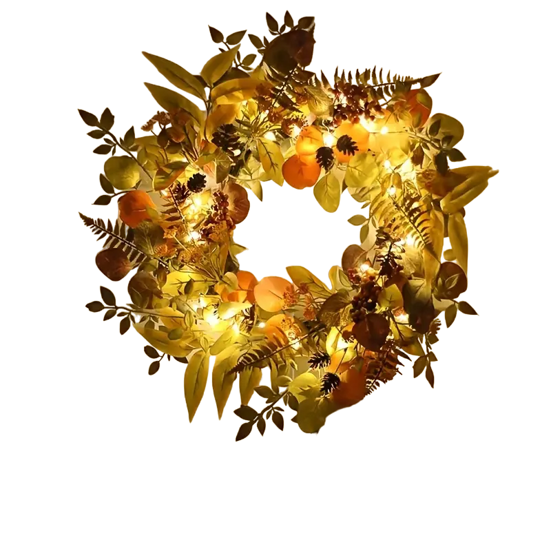 Autumn Glow: LED Light Wreath with Artificial Foliage-0