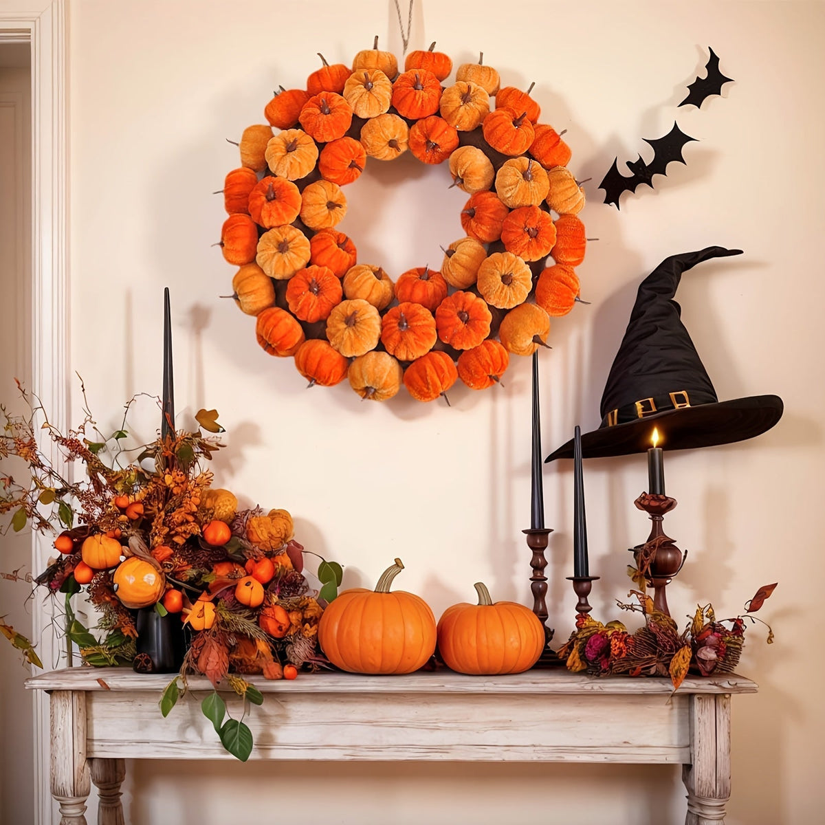 Faux Velvet Pumpkin Wreath Wall Hanging-3