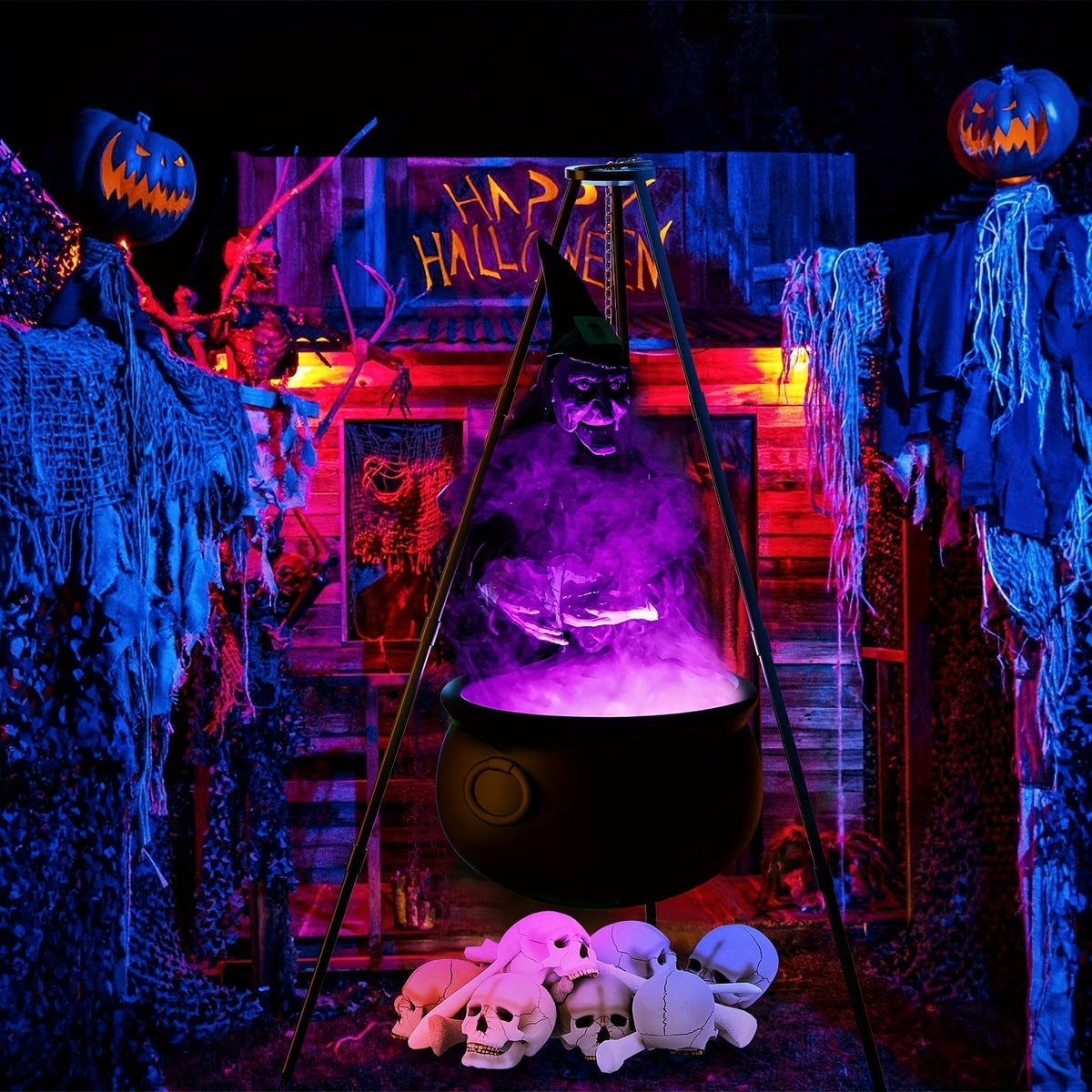 Patio Halloween Witch Cauldron Set-4
