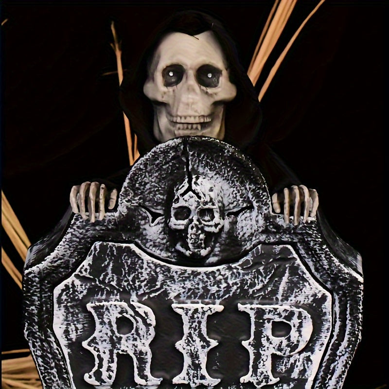 Glowing Halloween Tombstone with Red Light Skull-1