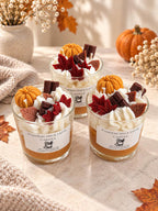 Bougie Pumpkin Spice Latte – trio de bougies avec décorations citrouille et feuilles