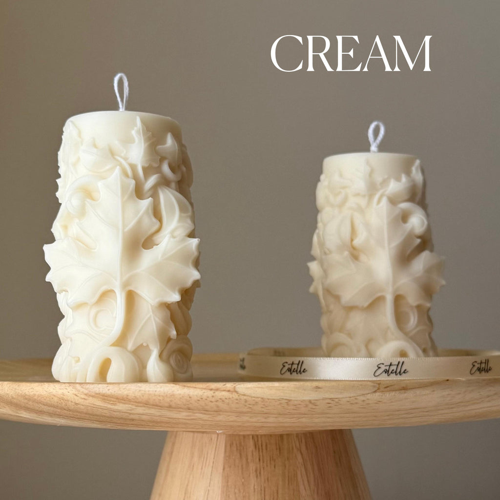 Handmade Maple Leaf Soy Pillar Candle: Home Decor Gift-2