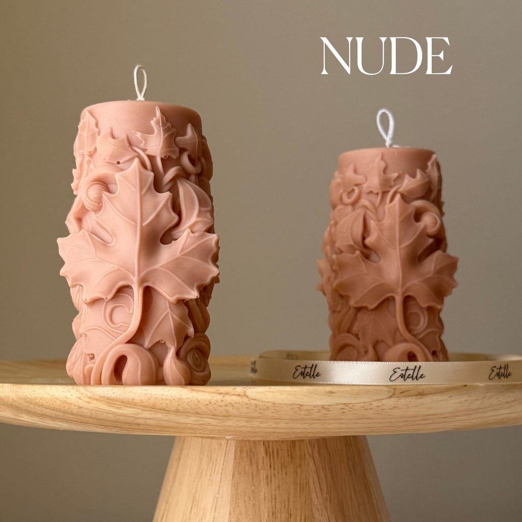 Handmade Maple Leaf Soy Pillar Candle: Home Decor Gift-1