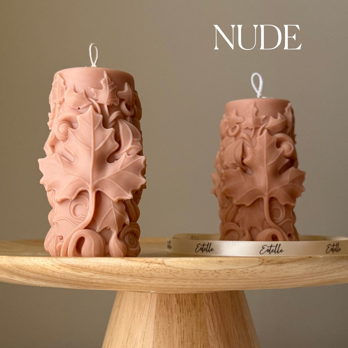 Handmade Maple Leaf Soy Pillar Candle: Home Decor Gift-1