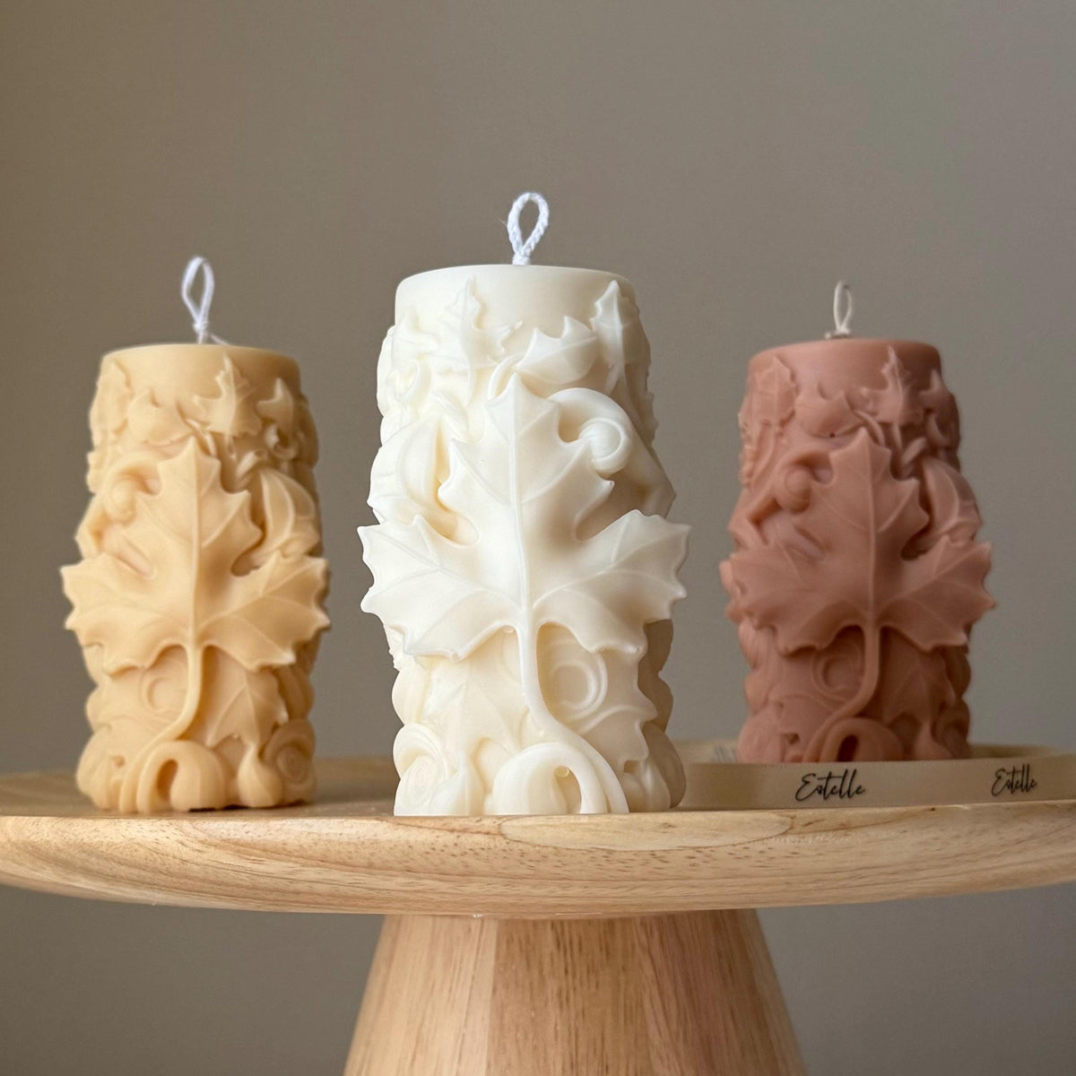 Handmade Maple Leaf Soy Pillar Candle: Home Decor Gift-0