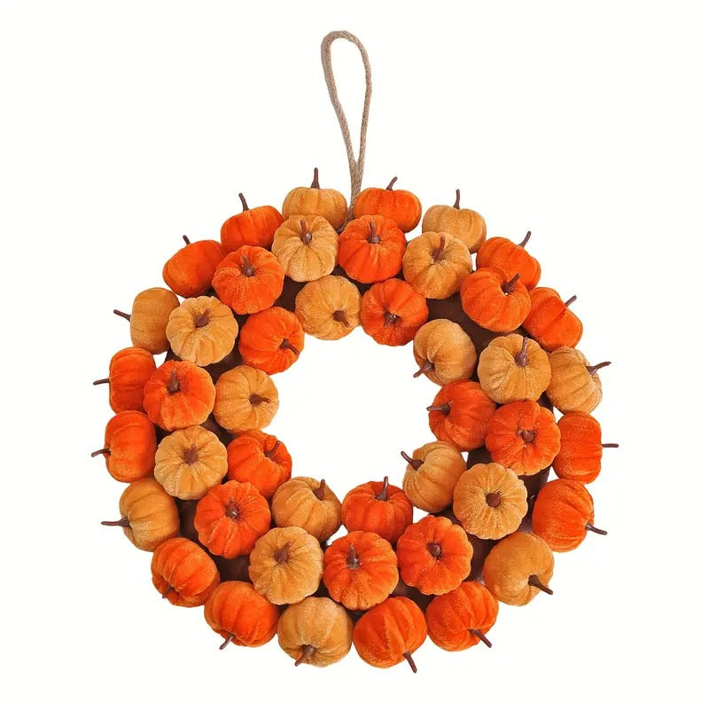 Faux Velvet Pumpkin Wreath Wall Hanging-0