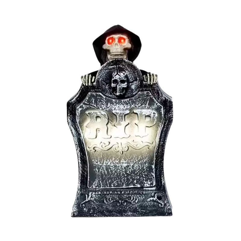 Glowing Halloween Tombstone with Red Light Skull-0